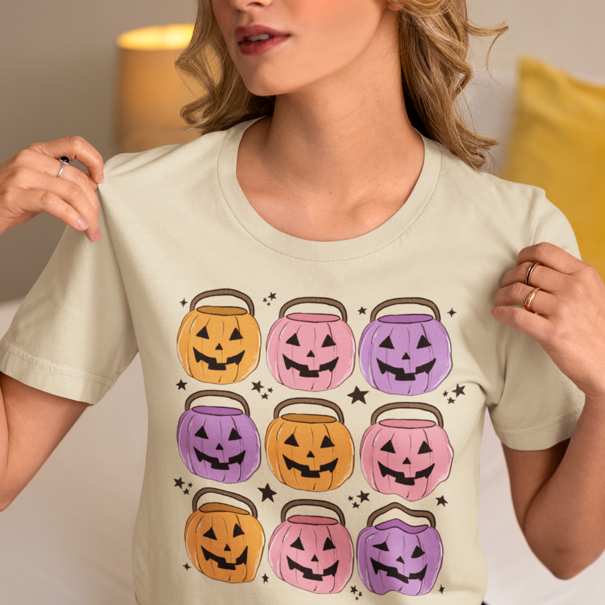 Candy Crew Pastel Halloween Shirt - Unisex Pumpkin Buckets Trick or Treat T-Shirts for Men or Women