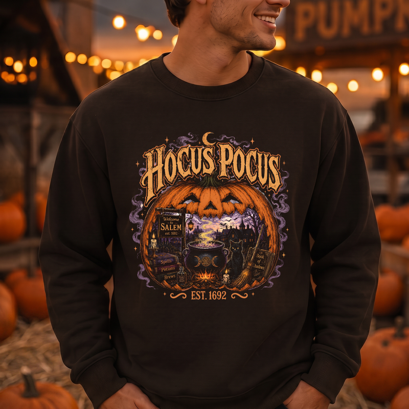 Pumpkin Cauldron & Black Cat Vintage DTF Transfer