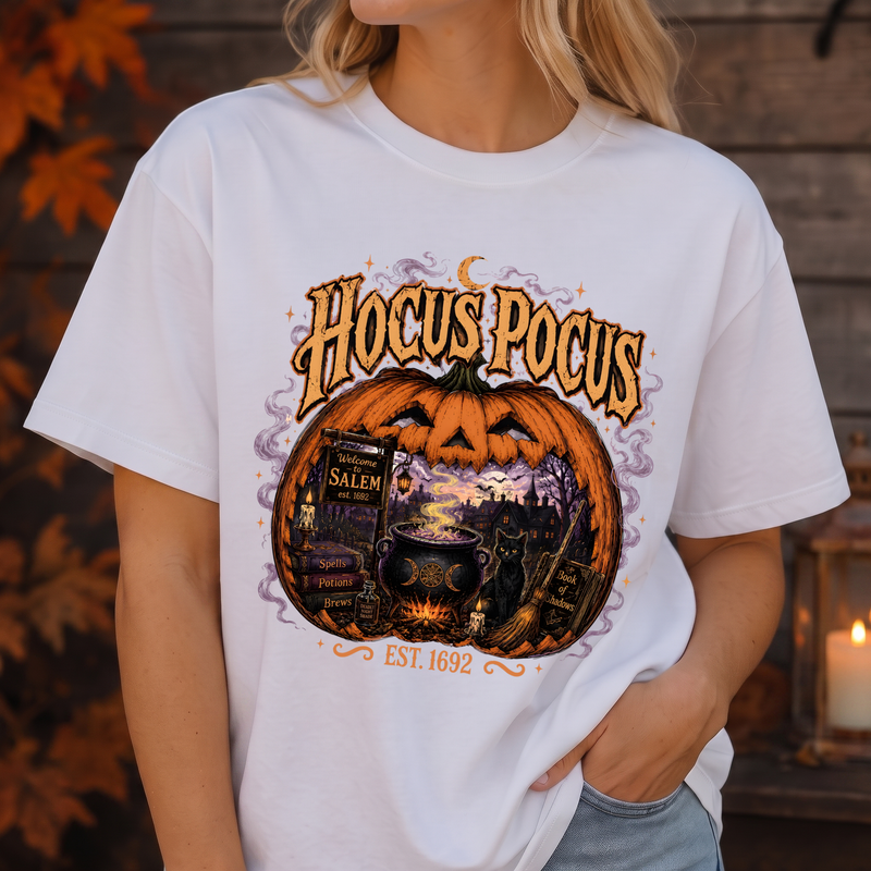Pumpkin Cauldron & Black Cat Vintage DTF Transfer