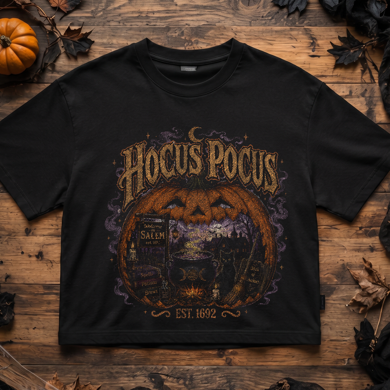 Pumpkin Cauldron & Black Cat Vintage DTF Transfer