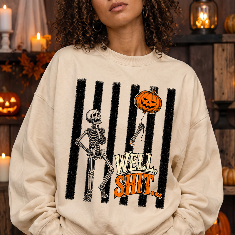 Pumpkin Balloon Skeleton Sarcastic DTF Transfer