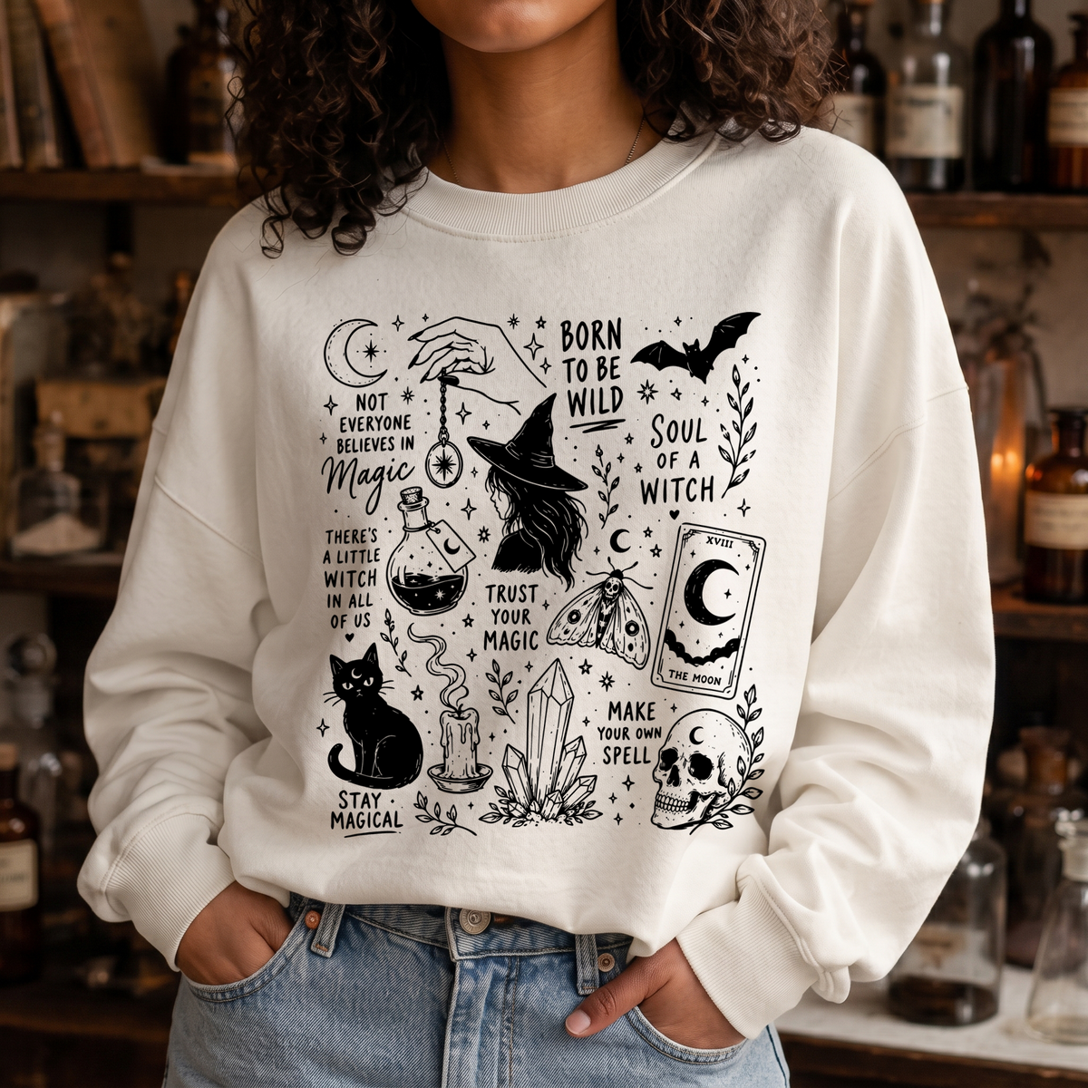 White Line Art Spooky Icons DTF Transfer