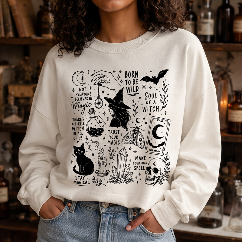 White Line Art Spooky Icons DTF Transfer