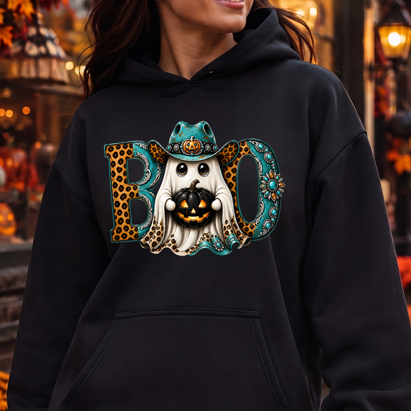 Western Cowboy Ghost BOO" Turquoise & Leopard - DTF Transfer