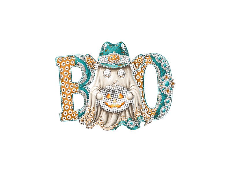 Western Cowboy Ghost BOO" Turquoise & Leopard - DTF Transfer