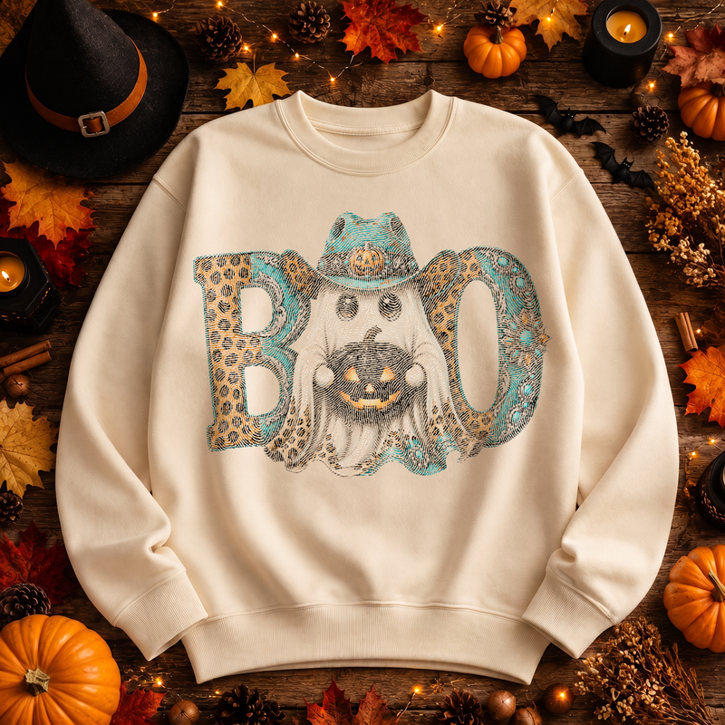 Western Cowboy Ghost BOO" Turquoise & Leopard - DTF Transfer