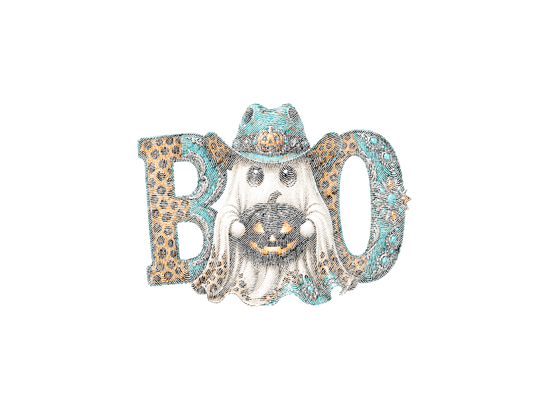Western Cowboy Ghost BOO" Turquoise & Leopard - DTF Transfer