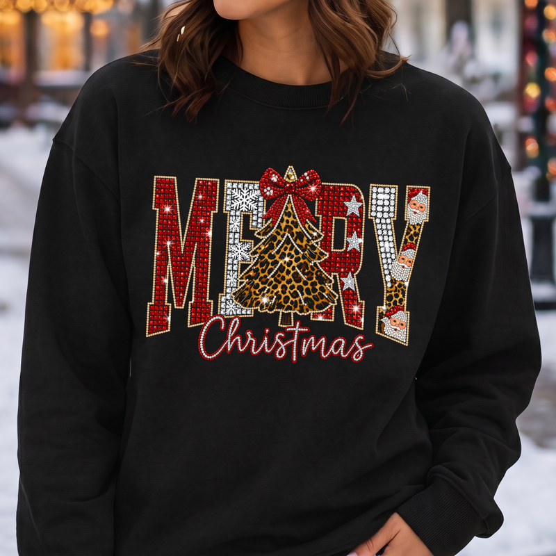 Rhinestone Leopard & Santa Varsity - DTF Transfer