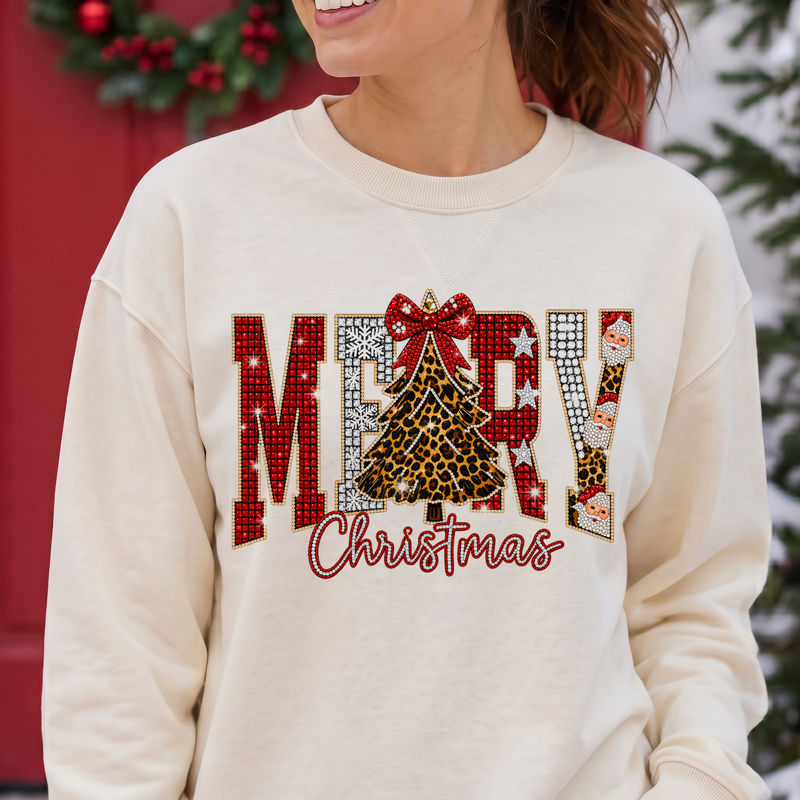 Rhinestone Leopard & Santa Varsity - DTF Transfer