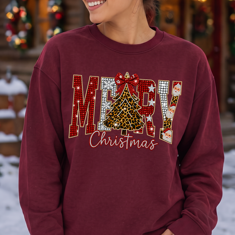 Rhinestone Leopard & Santa Varsity - DTF Transfer