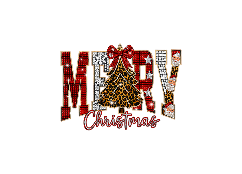 Rhinestone Leopard & Santa Varsity - DTF Transfer
