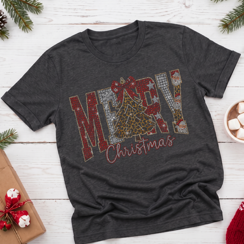 Rhinestone Leopard & Santa Varsity - DTF Transfer