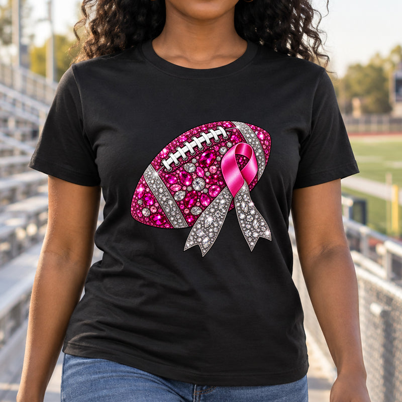 Faux Gemstone Breast Cancer Awareness Football - DTF Transfer