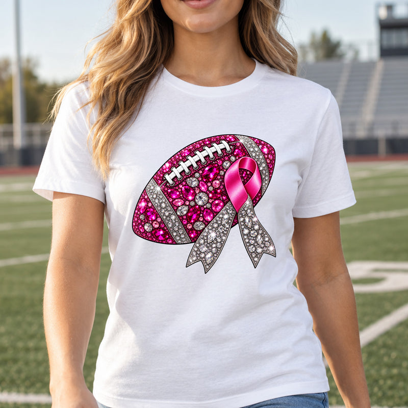 Faux Gemstone Breast Cancer Awareness Football - DTF Transfer