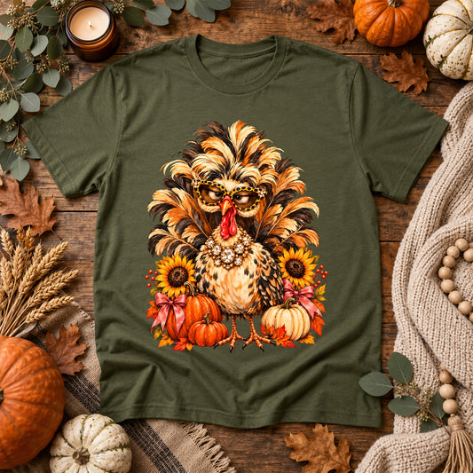 Boujee Fluffy Turkey: Leopard Glasses & Autumn Pumpkins - DTF Transfer