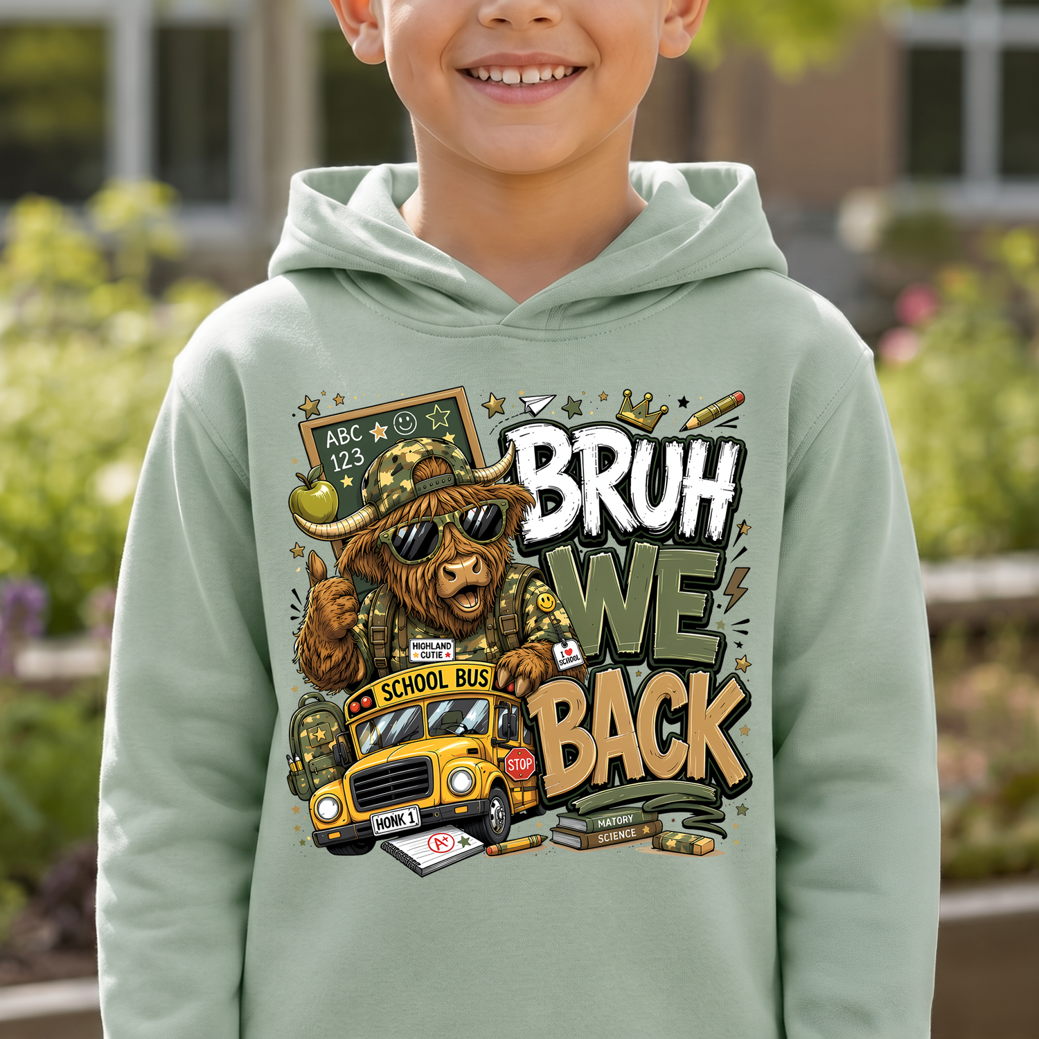 Bruh We Back Highland Cow School Bus - DTF Transfer