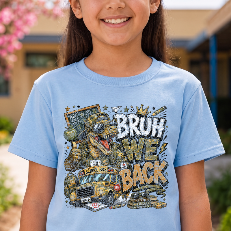 Bruh We Back Cool T-Rex School Bus - DTF Transfer
