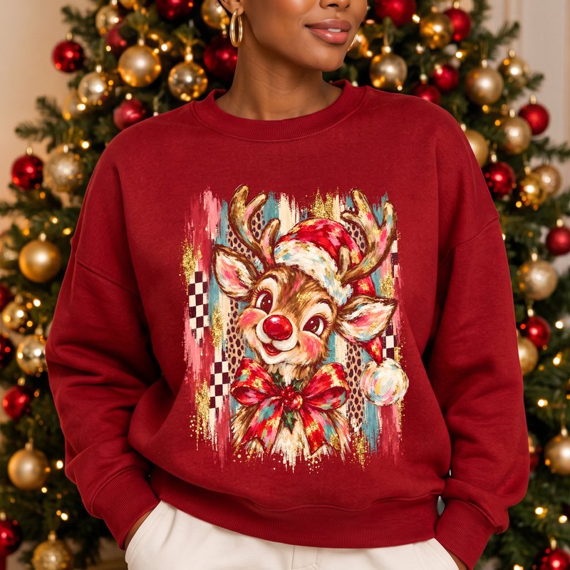 Artistic Brushstrokes Reindeer Glam Vintage Christmas - DTF Transfer