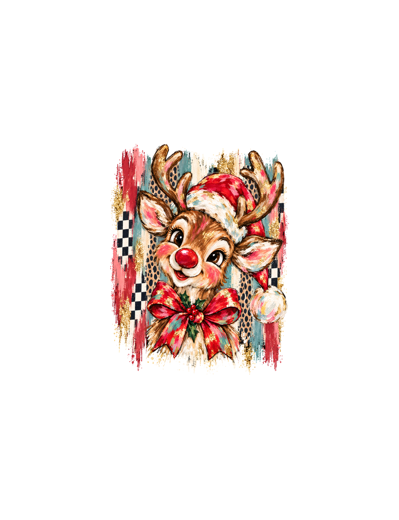 Artistic Brushstrokes Reindeer Glam Vintage Christmas - DTF Transfer