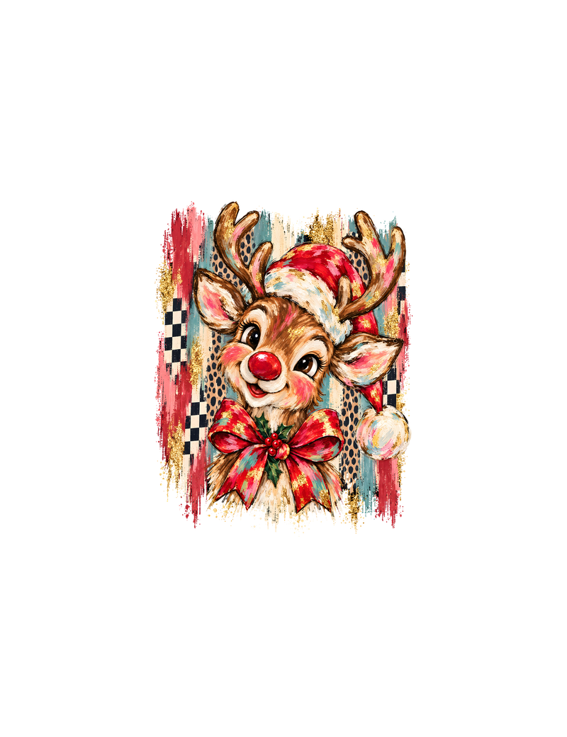 Artistic Brushstrokes Reindeer Glam Vintage Christmas - DTF Transfer