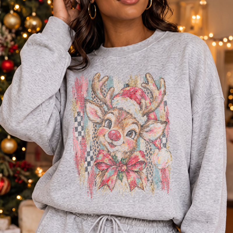 Artistic Brushstrokes Reindeer Glam Vintage Christmas - DTF Transfer