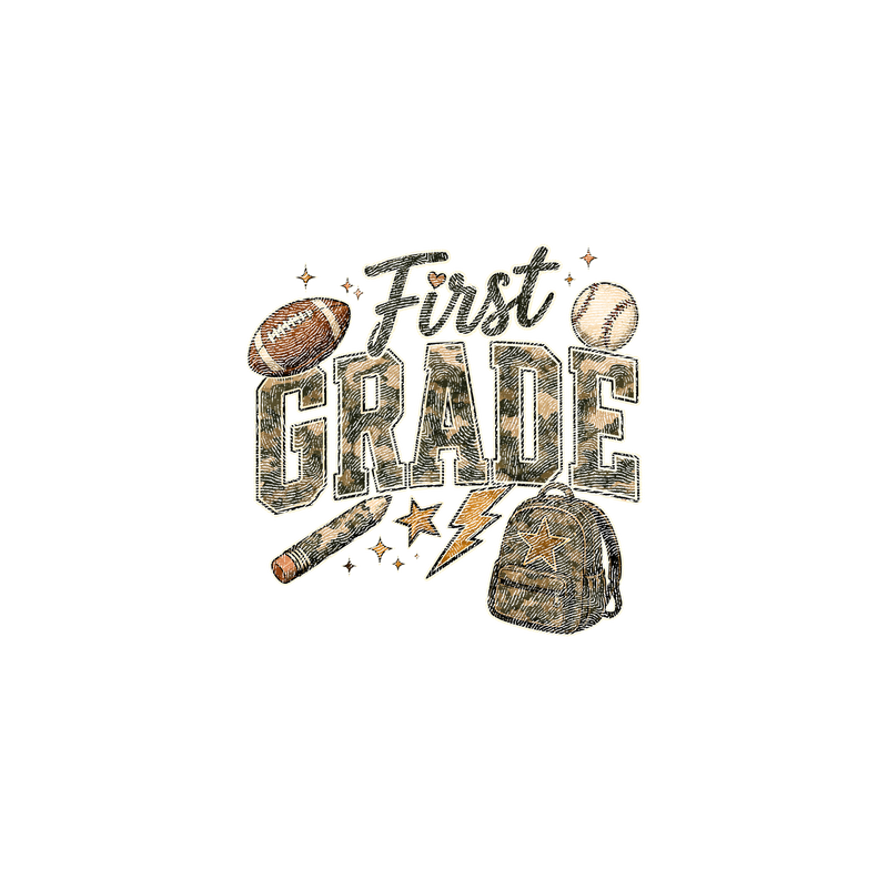 Camo First Grade Back-to-School Sports - DTF Transfer