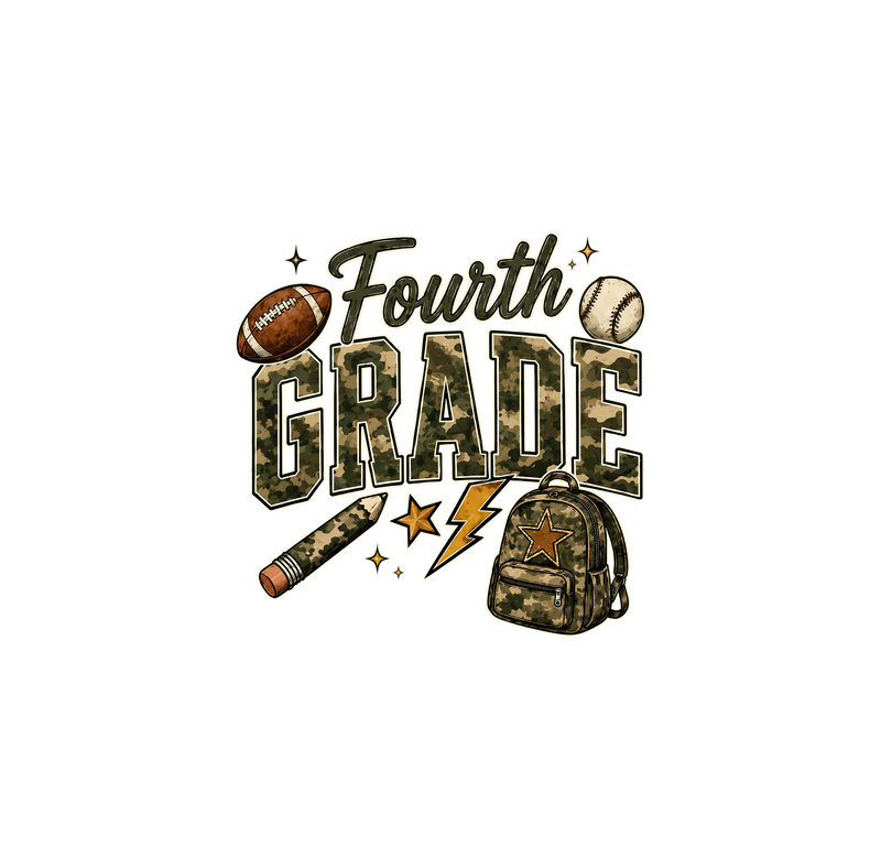 Camo Fourth Grade Back-to-School Sports - DTF Transfer