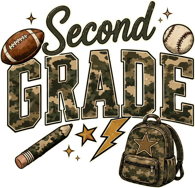 Camo Second Grade Back-to-School Sports - DTF Transfer