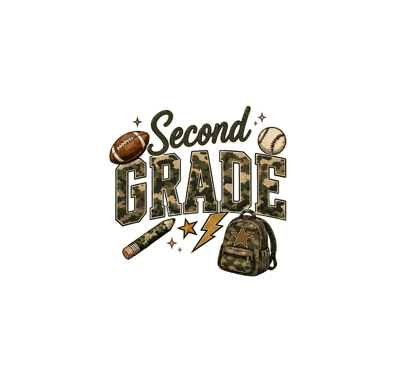Camo Second Grade Back-to-School Sports - DTF Transfer