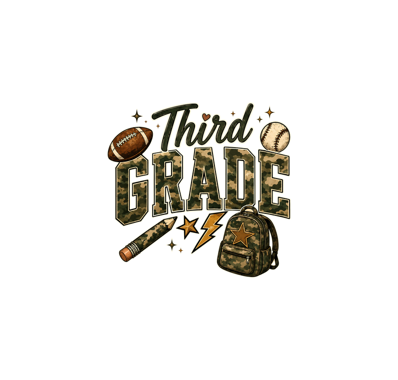 Camo Third Grade Back-to-School Sports - DTF Transfer