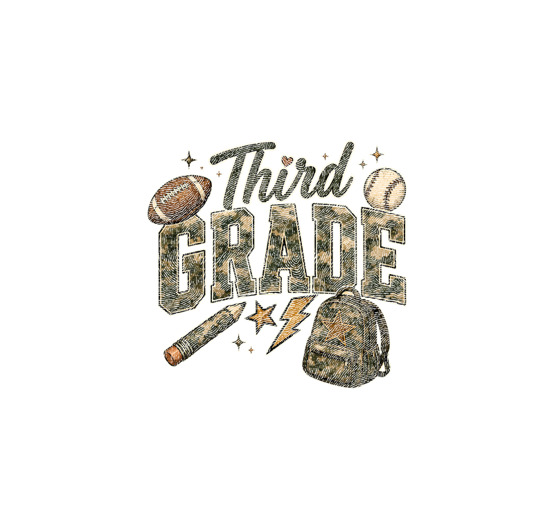Camo Third Grade Back-to-School Sports - DTF Transfer