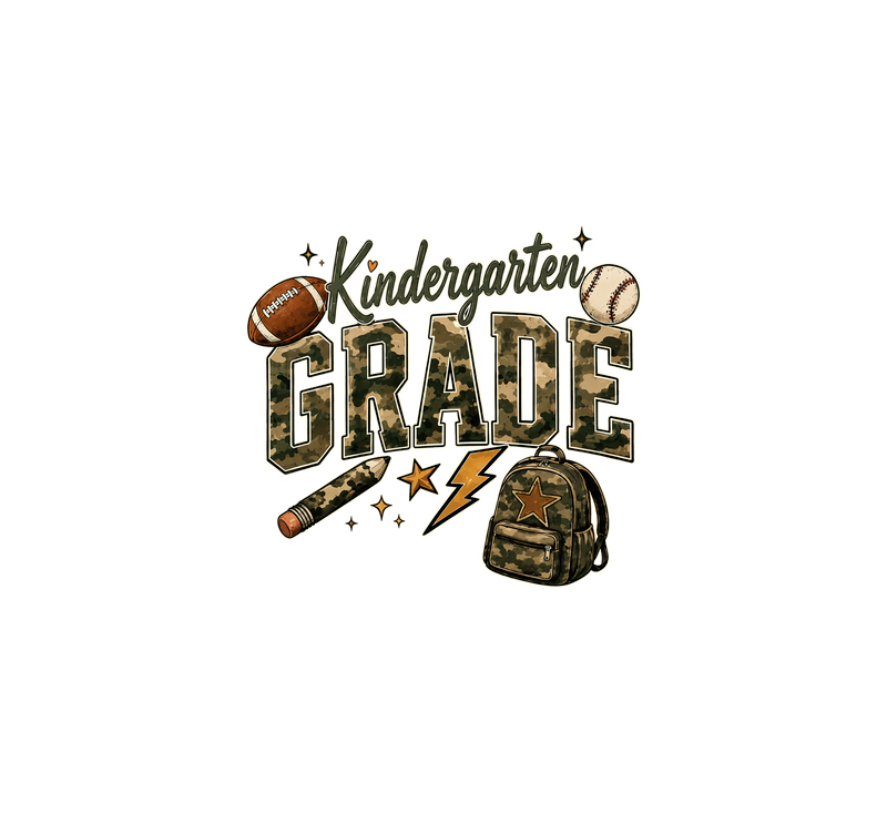 Camo Kindergarten Grade" Back-to-School Sports - DTF Transfer