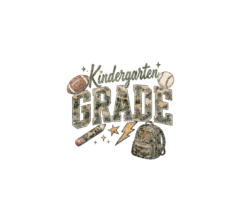 Camo Kindergarten Grade" Back-to-School Sports - DTF Transfer