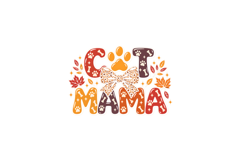 Cat Mama Autumn Leopard Bow - DTF Transfer