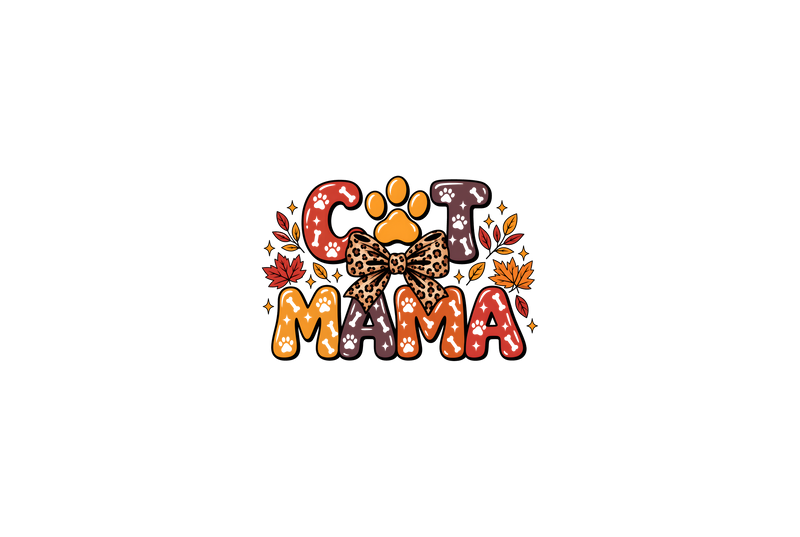Cat Mama Autumn Leopard Bow - DTF Transfer