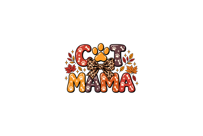 Cat Mama Autumn Leopard Bow - DTF Transfer