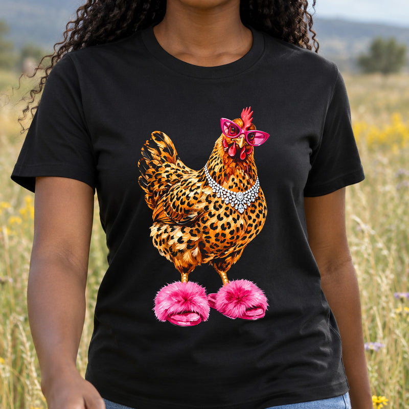 Glam Chicken in Pink Fluffy Slippers - DTF Transfer