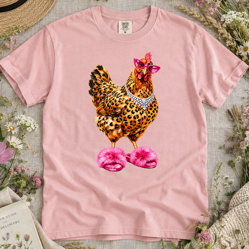 Glam Chicken in Pink Fluffy Slippers - DTF Transfer