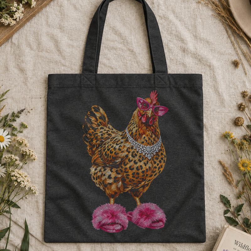 Glam Chicken in Pink Fluffy Slippers - DTF Transfer