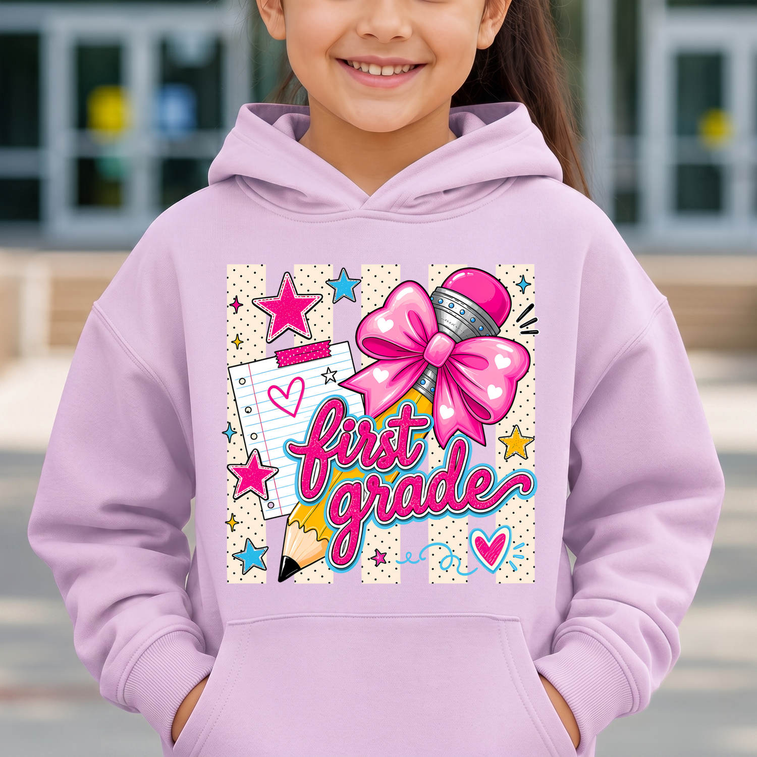 Coquette Pencil First Grade Bow & Polka Dot - DTF Transfer