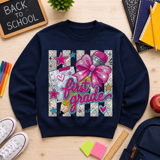 Coquette Pencil First Grade Bow & Polka Dot - DTF Transfer