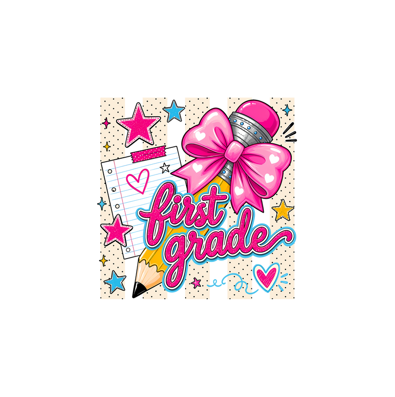 Coquette Pencil First Grade Bow & Polka Dot - DTF Transfer