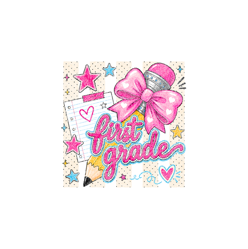 Coquette Pencil First Grade Bow & Polka Dot - DTF Transfer