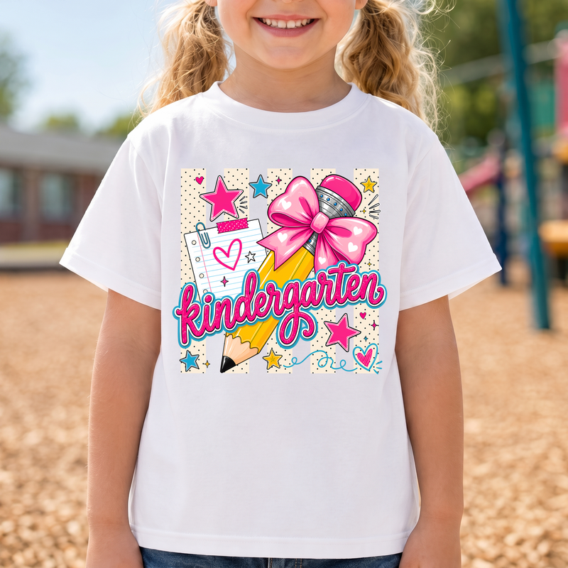 Coquette Pencil Kindergarten Bow & Polka Dot - DTF Transfer