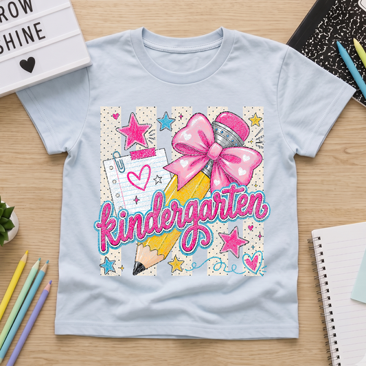 Coquette Pencil Kindergarten Bow & Polka Dot - DTF Transfer