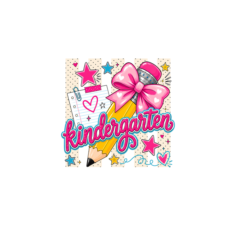 Coquette Pencil Kindergarten Bow & Polka Dot - DTF Transfer
