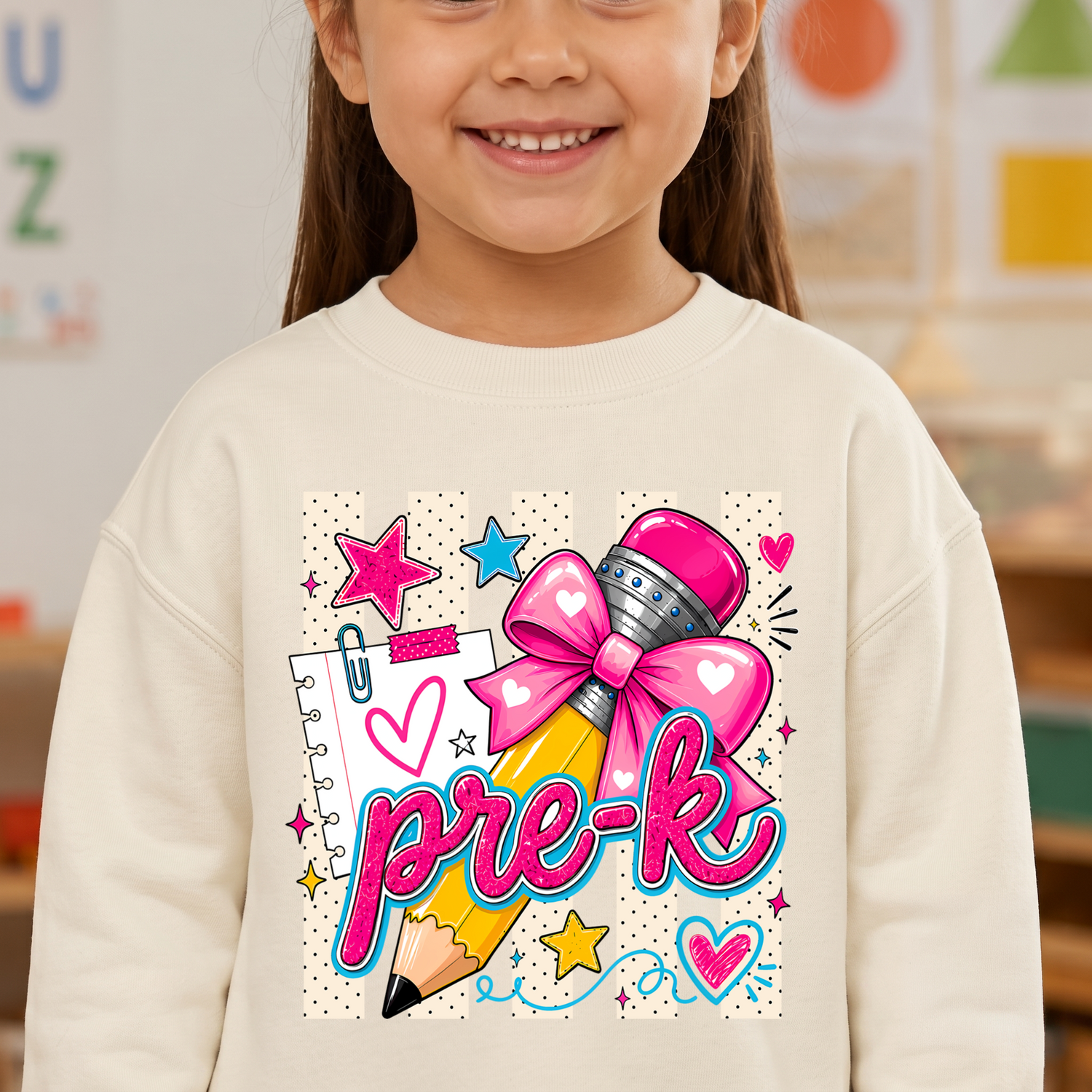 Coquette Pencil Pre-K" Bow & Polka Dot - DTF Transfer