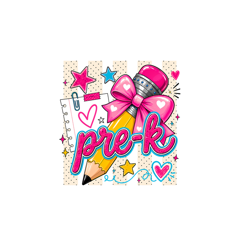 Coquette Pencil Pre-K" Bow & Polka Dot - DTF Transfer