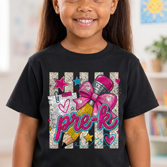 Coquette Pencil Pre-K" Bow & Polka Dot - DTF Transfer