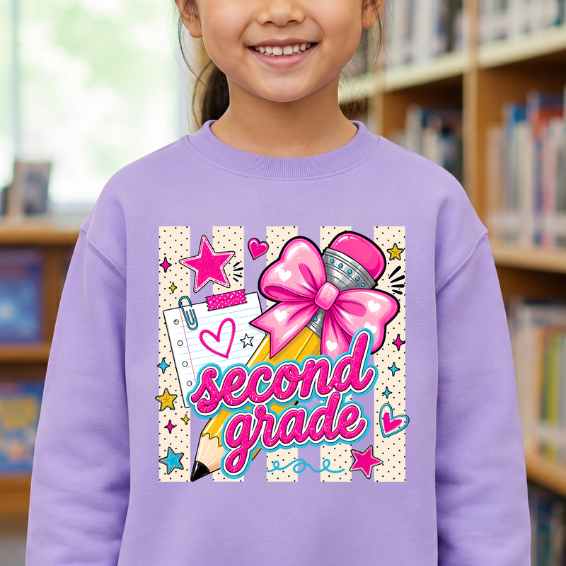 Coquette Pencil Second Grade Bow & Polka Dot - DTF Transfer